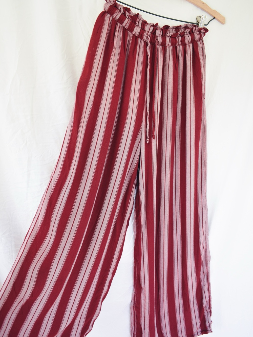 Burgundy and White Striped Wide Leg Pants